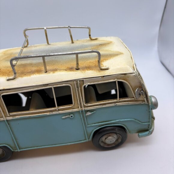 Vintage Old Fashioned Retro Beach Travel Van Metal Model Blue/White - Picture 7 of 16